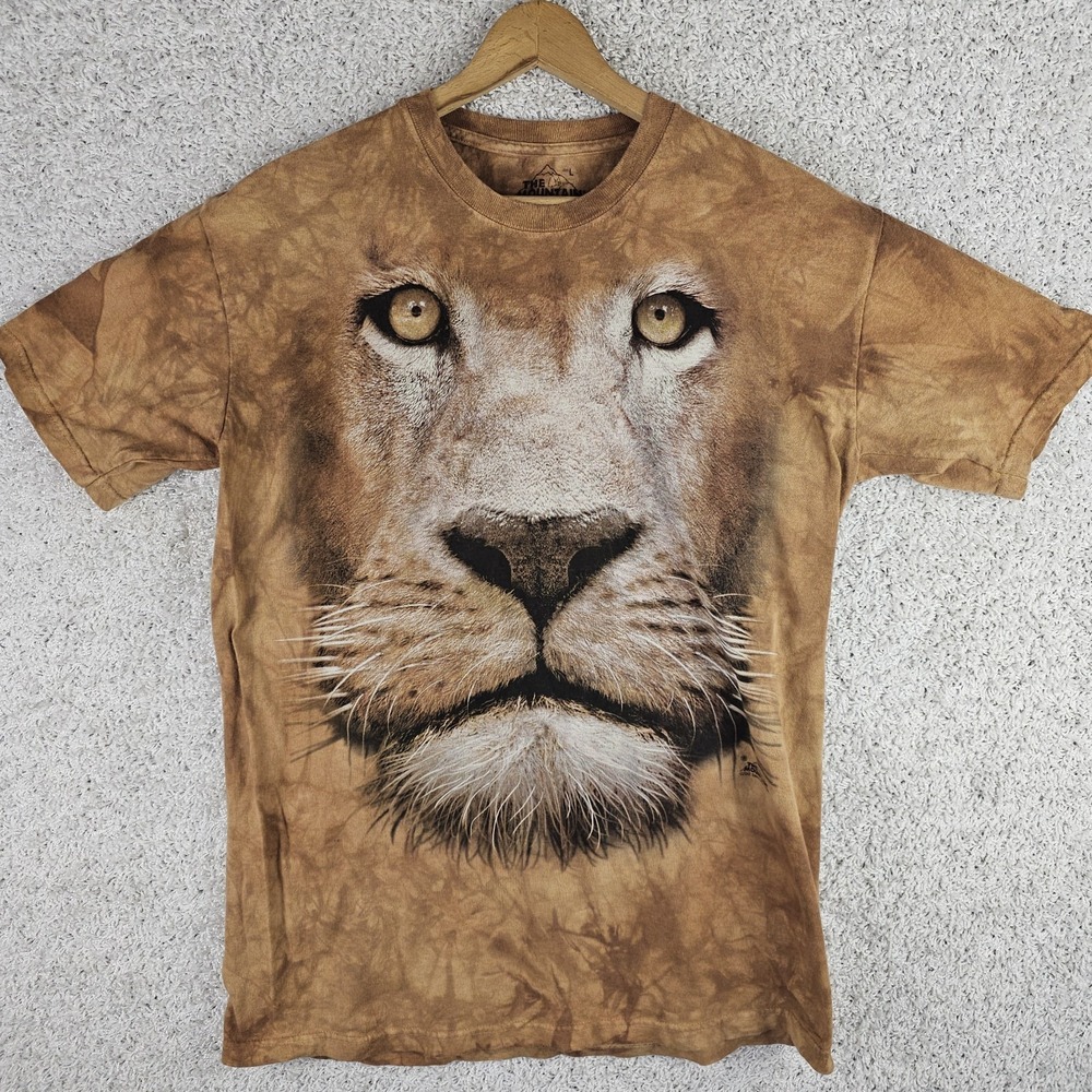 Vintage The Mountain Men Lion Wildlife Tie-Dye T Shirt Size Large Logo On Back